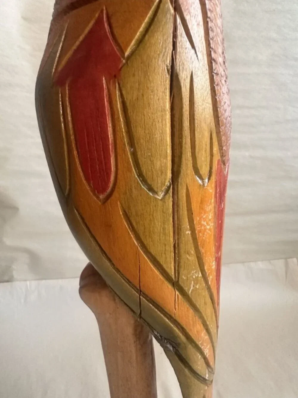 Vintage Hand Carved Wooden Parrot Sculpture 18” Tropical Folk Art Bird Coastal
